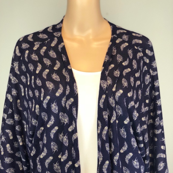 Lularoe dk blue feather open high low cardigan - Picture 6 of 8